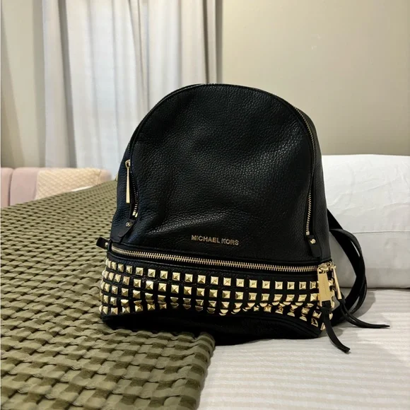 Michael Kors Black Backpack with Gold Accents - Picture 3 of 7